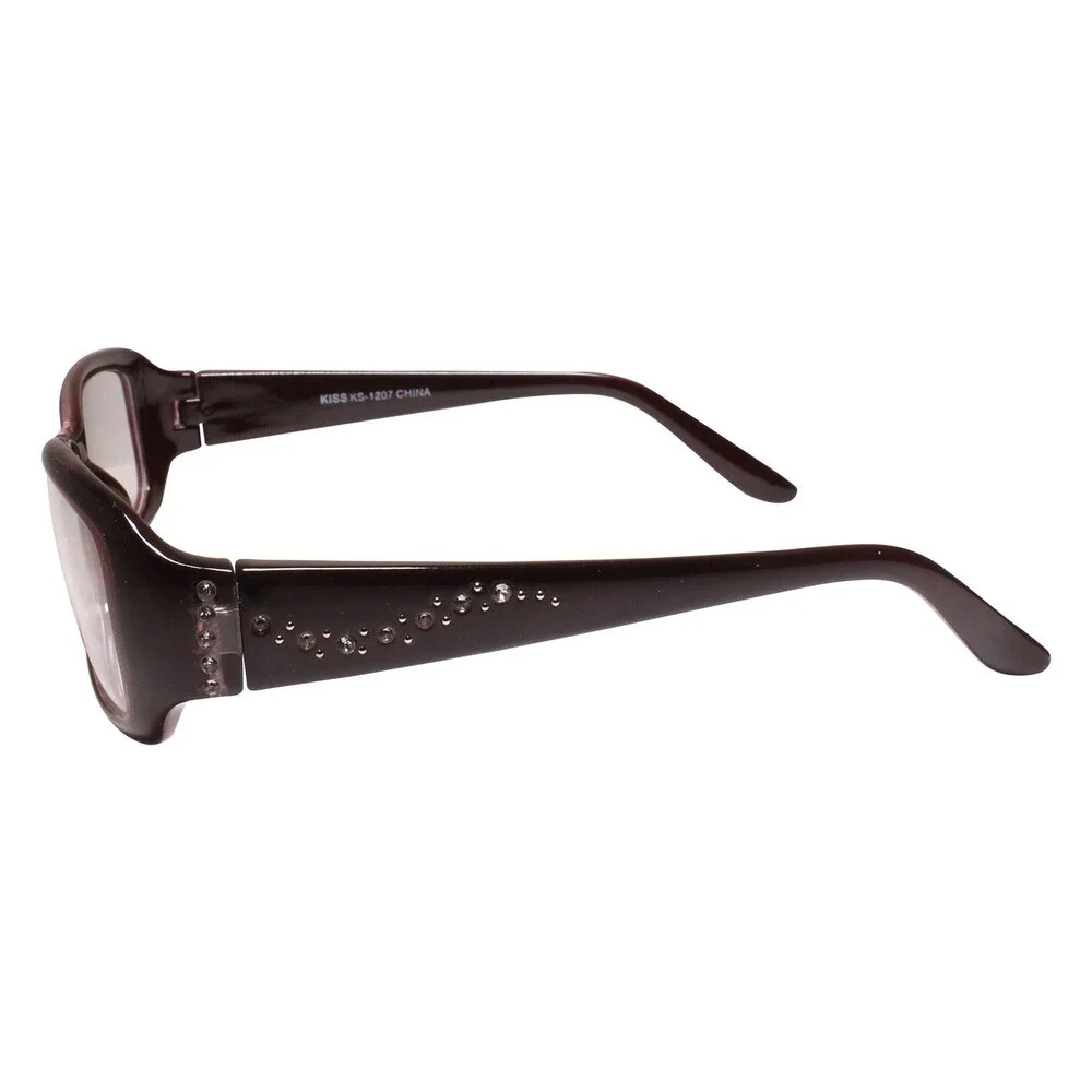 Stylish Womens Sophisticated Bling Rhinestone Brown Rectangle Clear Lens Glasses
